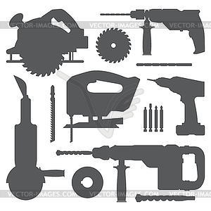 House remodel power toll equipment silhouette set - vector clipart