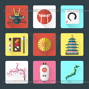 Flat design japanese icons set - royalty-free vector clipart