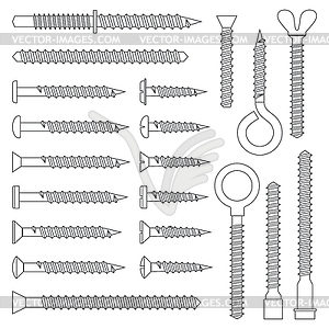 Various screws outline set - vector image