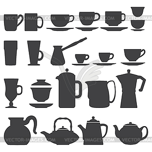 Чашки и горшки силуэт набор - иллюстрация в векторном формате