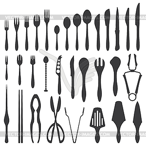 Various cutlery silhouette set - vector clipart