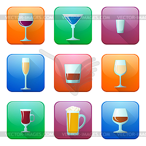 Glossy alcohol glasses icons set - vector clipart