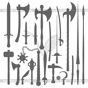 Medieval weapons silhouette set - vector image