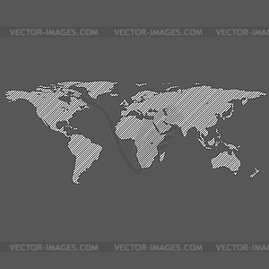 Diagonal lines world map - vector clipart