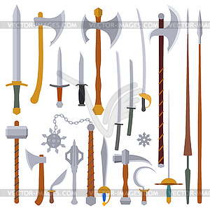 Flat design colors medieval weapon set - vector EPS clipart