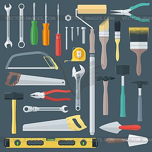 Color flat style various house remodel instruments - vector image