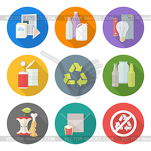 Flat design different waste recycle separate - vector clip art