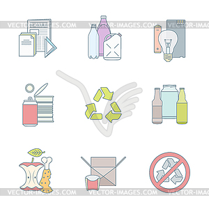 Color outline various waste recycle separate - royalty-free vector clipart