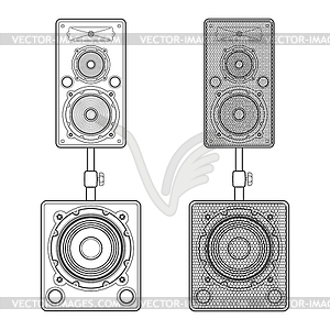 Dark contour loudspeakers on subwoofers technical - vector clipart