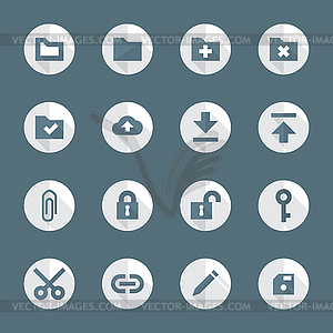 Flat style various file actions icons set - vector clipart