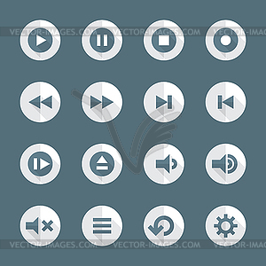 Flat style various media player icons set - vector image