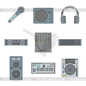 Various color outline sound devices icons set - vector clipart