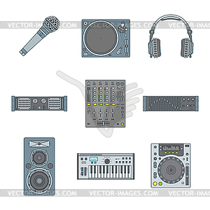 Набор различные цвета контура звуковые устройства иконки - векторное графическое изображение
