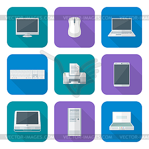 Colored computer gadgets icons flat - vector clipart / vector image