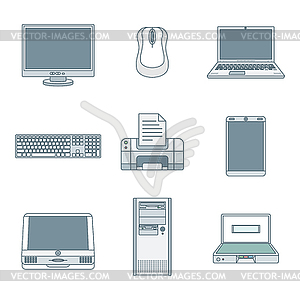 Colored outline computer gadgets icons - vector image