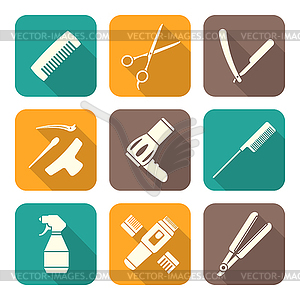 Hairdresser tools white flat style icons set - royalty-free vector image