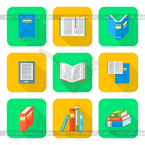 Colored flat style books icons set - royalty-free vector clipart
