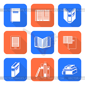 White color flat style books icons set - vector clipart