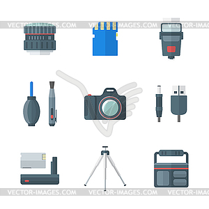 Color flat style digital photography tools icons - vector clipart