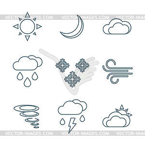 Dark outline weather forecast icons set - vector clipart / vector image