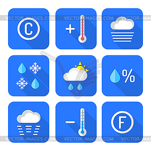 Набор цветных плоский стиль Прогноз погоды иконки - иллюстрация в векторе