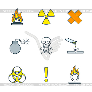 Colored outline hazardous waste symbols warning - vector clip art