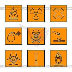 Orange square black outline hazardous waste - vector image