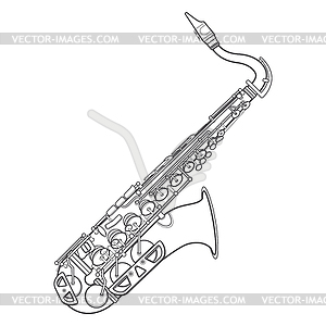 Темно-монохромный контур латунь альт-саксофон - векторный рисунок