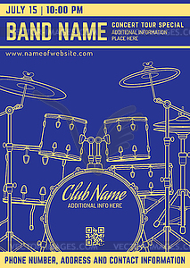 Rock music concert drum set vertical music flyer - vector clip art