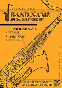 Jazz music concert saxophone horizontal music - vector image