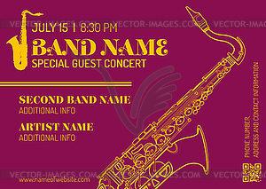 Jazz music concert saxophone vertical music flyer - vector clipart