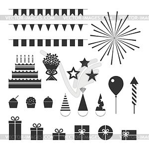 Birthday party icons set - vector clipart / vector image