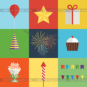 Birthday party icons set - vector clip art