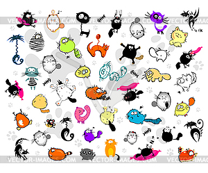 Art collection of 44 cats and 1 mouse - vector clip art