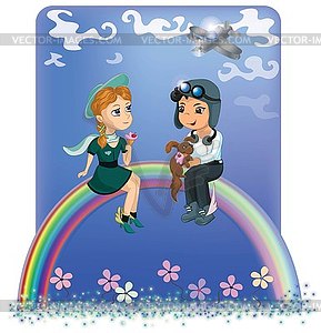 The children at the rainbow - vector clip art