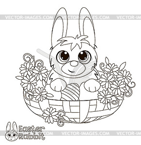 Bunny in a basket Coloring book  - vector image