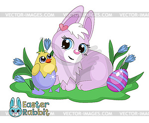 Easter Bunny and chick  - vector image