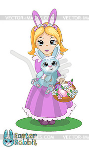 Girl and rabbit - vector image