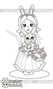 Girl and rabbit.Coloring book. - vector image