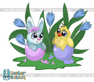 Easter Bunny and chick. Coloring book. - vector EPS clipart