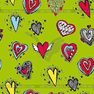 Set of funny heart with wings sketch, doodle. - vector clipart