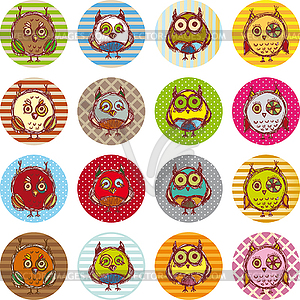 Set of funny owl sketch, doodle - vector image