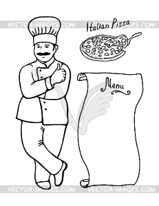 Cook Italian Pizza Menu black contour - vector clipart