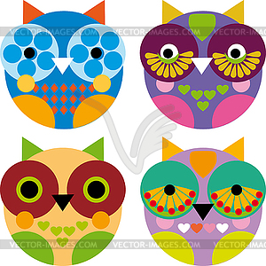 Four little funny owl - vector image