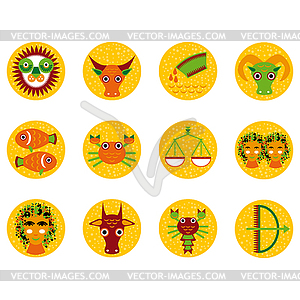Funny orange zodiac sign icon set astrological, - vector image