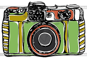 Vintage film camera, black outline, - vector image