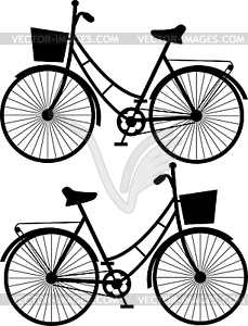 Vintage bicycles, black silhouetteon white - vector clipart