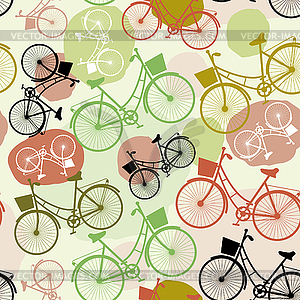 Vintage bicycles, , seamless pattern, pastel green - vector image