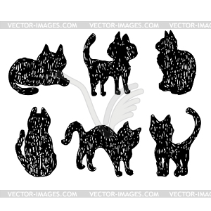 Cats collection silhouette black cats - vector clipart