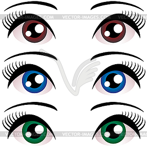 Set of Women eyes with long eyelashes. Blue, - vector image